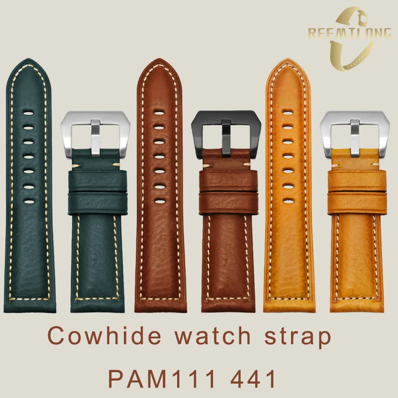 Italian cowhide lea/ther watchstrap 20mm 22mm 24mm 26mm vintage brown soft men watchband bracelet For Panerai Luminox PAM111 441