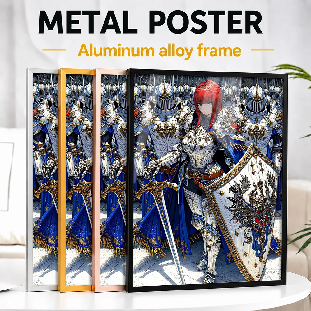 Anime Knight With Sword And Shield Framed Aluminum Metal Poster Customized Hero Tribute Wall Art Ideal For Players In Game Room