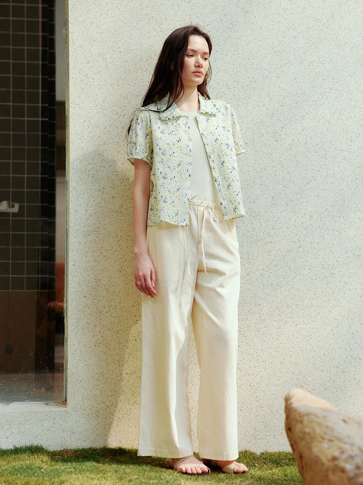 

High Twist Cotton Casual Elastic Waist Long Pants Spring Summer New Arrival Dry And Fluffy Pure Cotton Straight Leg Pants