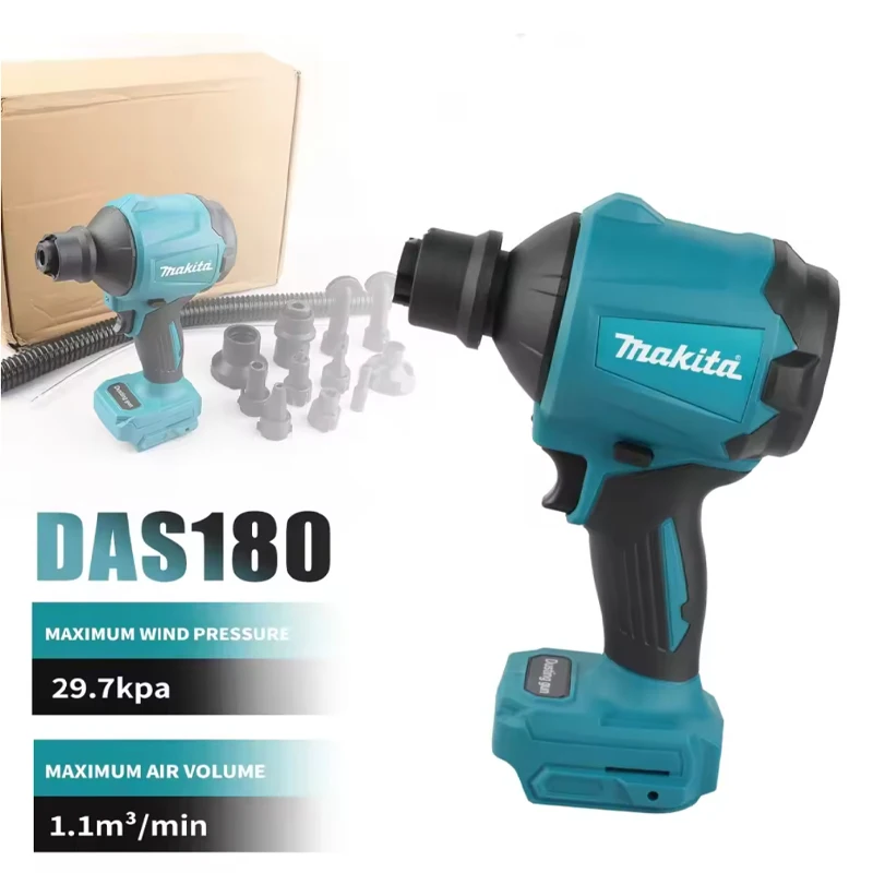 Spedizione rapida nell'UE: batteria Makita BL1850B BL1860 18V 6.0Ah agli ioni di litio, soffiatore d'aria senza spazzole DAS180, pistola per la rimozione della polvere senza fili con ugello, macchina