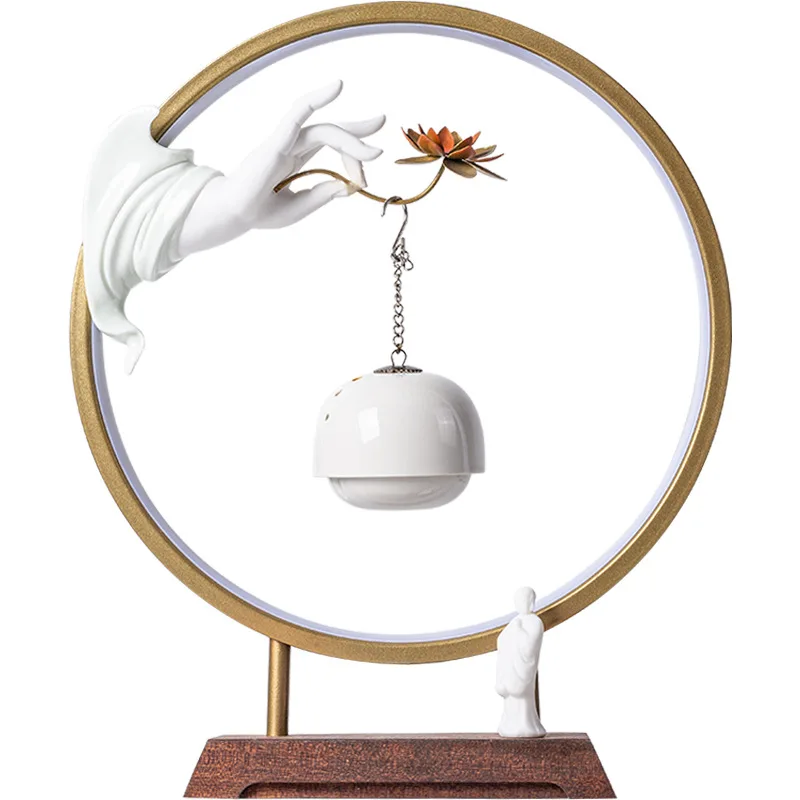 30cm Hanging Backflow Incense Burner with USB LED Light Ring Zen Monk Buddha's Hand OUDH Fragrant Stove for Home Decor Ornaments view 5