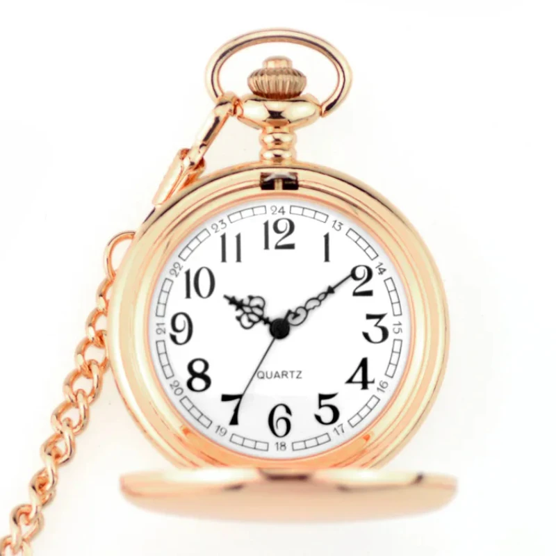 Vintage Fashion 37CM Smooth Steel Quartz Pocket Watch with Roman Numeral Dial Pendant Fob Chain for Gifts
