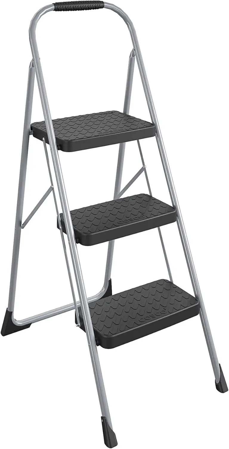 

Cosco 11408PBL1E Three Step Big Step Folding Step Stool with Rubber Hand Grip, Grey