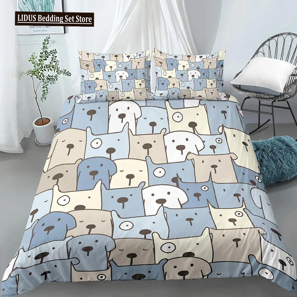 

Cartoon Dog Duvet Cover Set Funny Pug Print King Size Bedding Set For Kids Boys Girls Animal Theme 2/3pcs Twin Comforter Cover