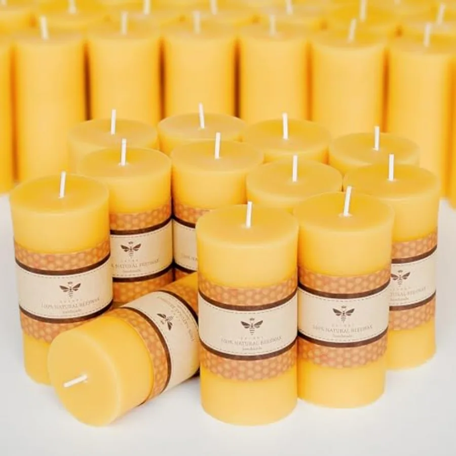 

2 x 4 inch Natural Beeswax Pillar Candles Set of, Smokeless Dripless Pure Beeswax Candle with Natural Scent for Room Decoration