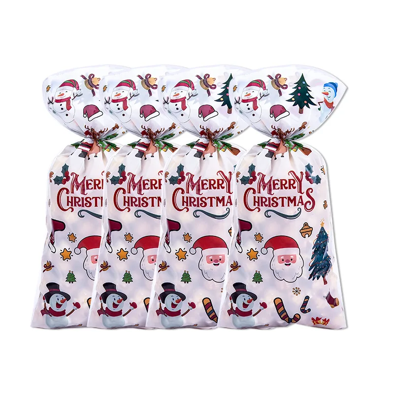 25/50pcs Merry Christmas Candy Cookie Bag Xmas Gift Packaging Bags 2023 Christmas Decoration For Home 2024 New Year Supplies