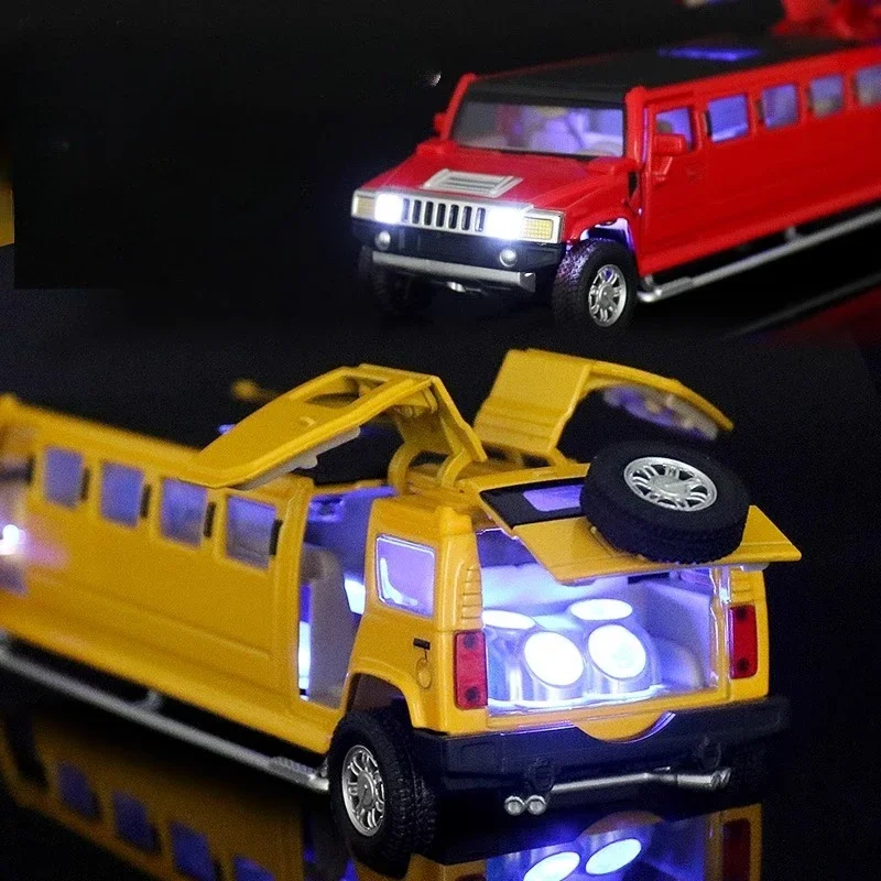 Modelo de coche de aleación de seis puertas, sonido y luz extendida, simulación fundida a presión, 1:32 Hummer Boy, coche de juguete H6, Voiture en miniatura