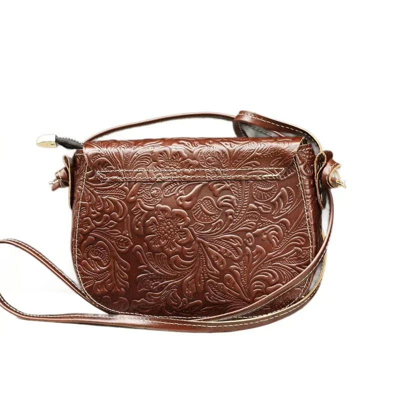 

Стильная женская сумка-кроссбоди в стиле ретро с одной лямкой, маленькая круглая, из премиальной конской кожи с тисненым узором