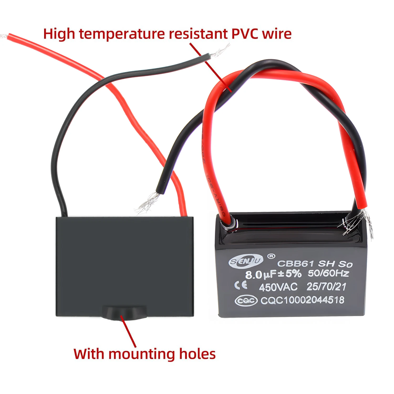 CBB61 Fan Starting Capacitor 0.8/1/1.2/1.5/1.8/2/2.2/2.5/3/3.5/4/5/6/7/8/10/12/15/16/18/20UF for Fan Range Hood Air Conditioner