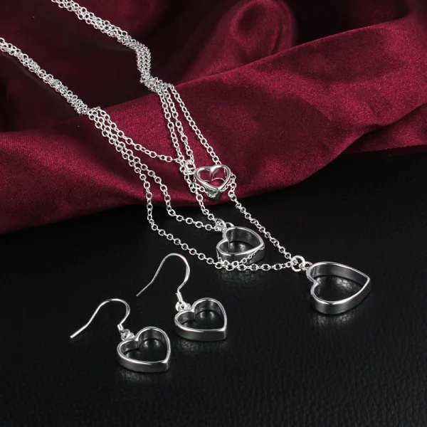 

Fashion 925 Sterling Silver Love Heart necklace earrings Jewelry set for women charm classic wedding Party lady Christmas Gifts