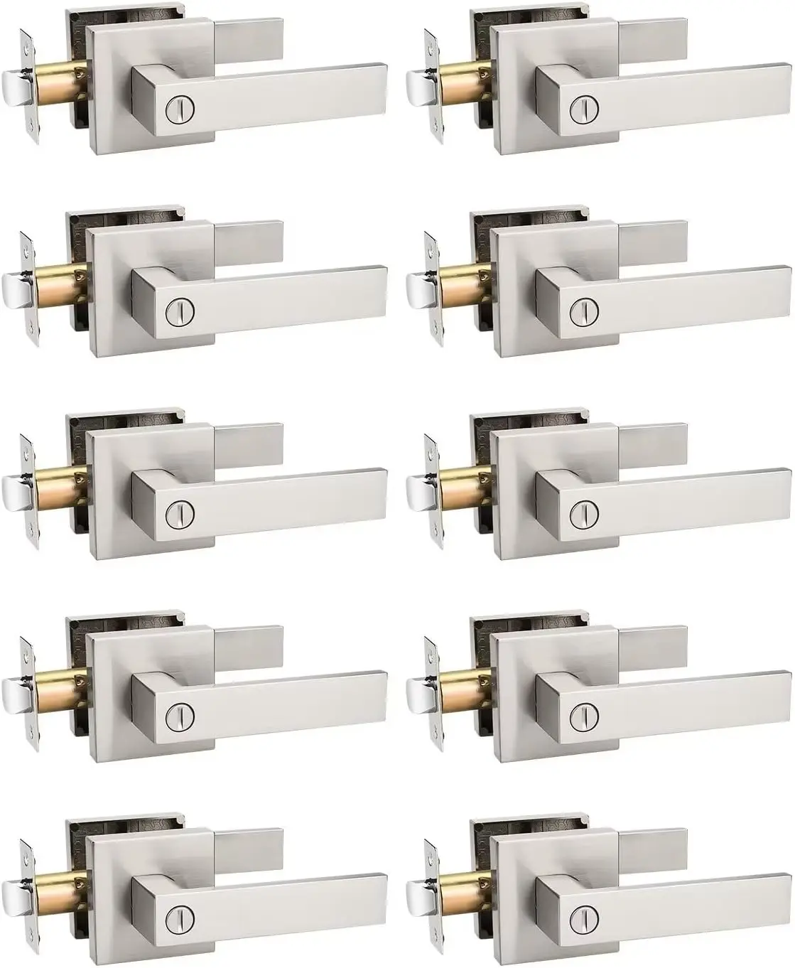 

Набор из 10 квадратных дверных ручек из матового никеля, без ключа, для спальни/ванной комнаты, с возможностью установки слева/справа