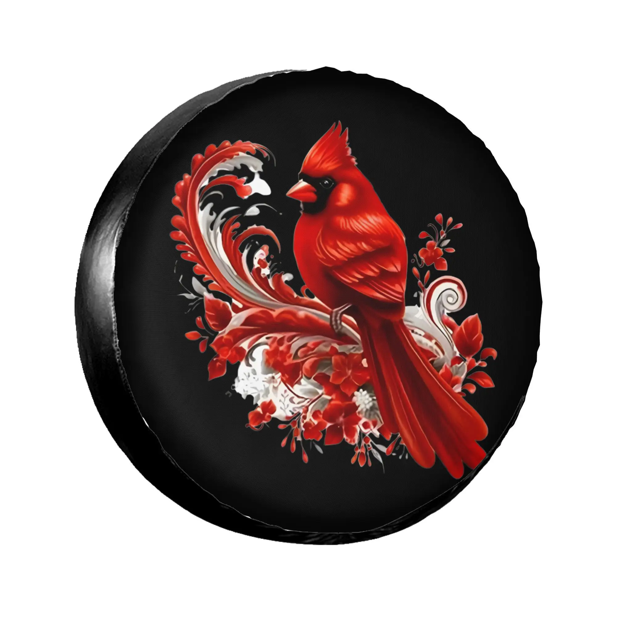 Cardinal Bird Spare Tire Cover Red Floral Scroll Protective Polyester Accessory for SUV Truck