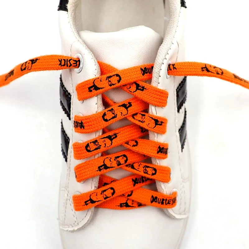 60-180cm Newest Man Orange Printed Doulbesilk Shoelaces 8mm Flat Laces Applicable to Superstars Shoes Accessories