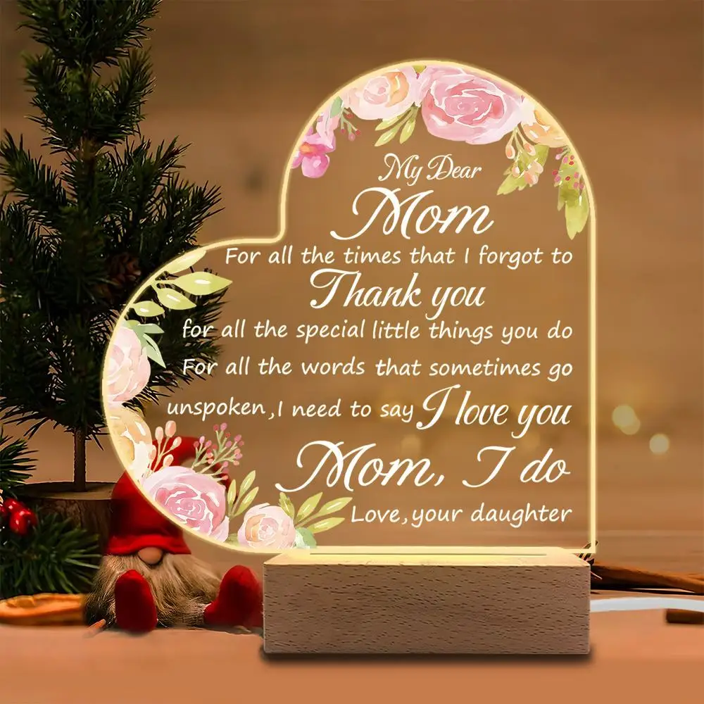 

Photography Accessories: Acrylic Luminous Ornament Gift for Mom, USB Wooden Base, Mother's Day Christmas Birthday Present
