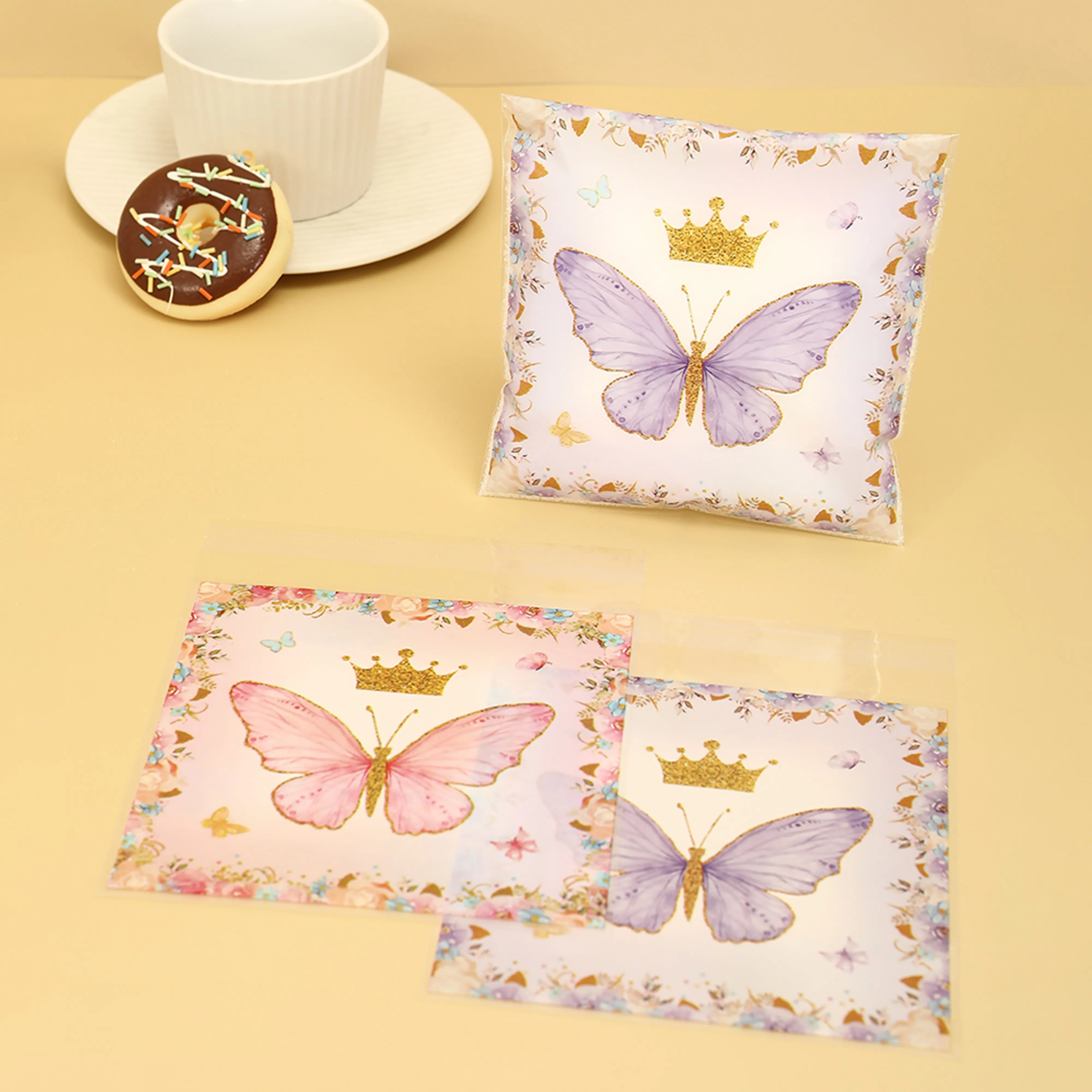 50pcs Butterfly Party Gift Bags Candy Biscuit Packing Bag Butterfly Treat Bag For Birthday Supplies Horse Party Decor