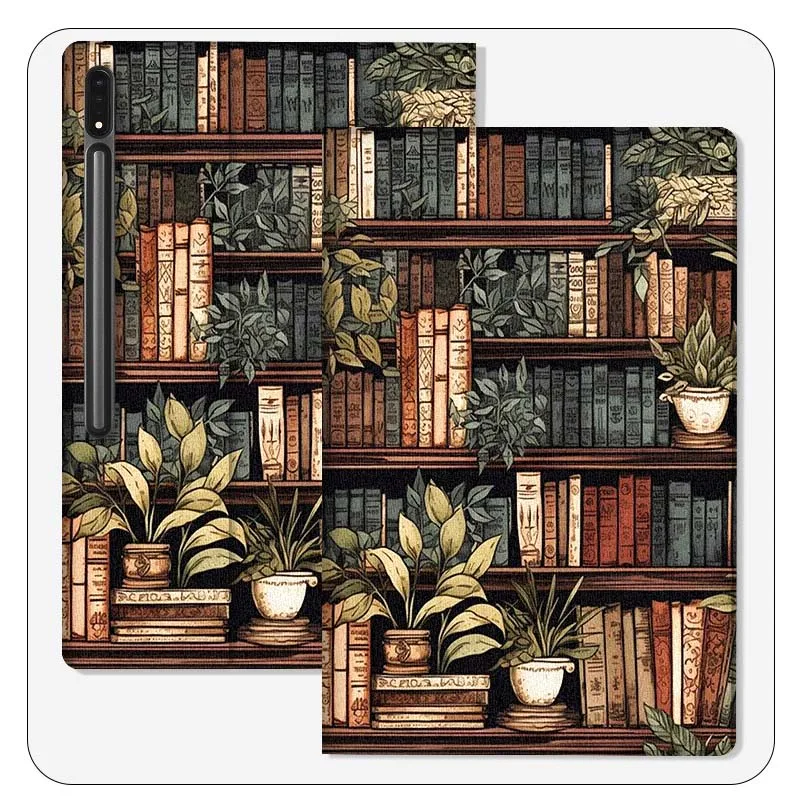 

Art Retro Bookshelf Book For Samsung Galaxy Tab S9 S10 S6 S7 S8 FE Plus Lite Inch Foldable Cover Tablet Case