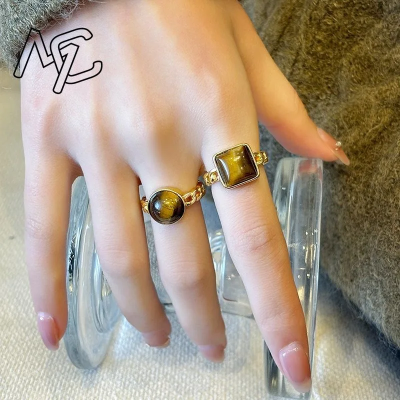 Natural Tiger Eye Stone Ring Adjustable Chinese Jadeite Amulet Fashion Charm Jewelry Hand Carved Crafts Gift Women Men New