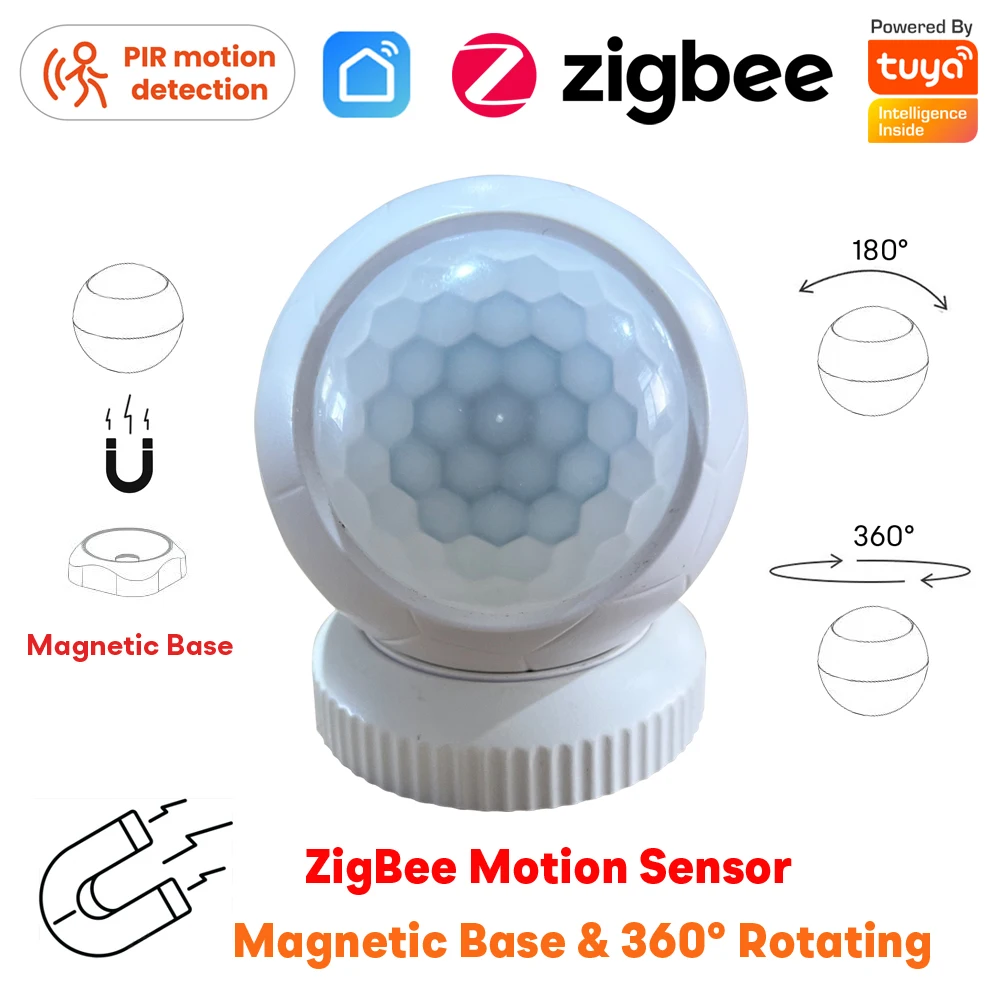 

Tuya Zigbee Smart PIR Motion Sensor Detector with Magnetic Base 360° Rotating Human Body Movement Detection Home Security Alarm