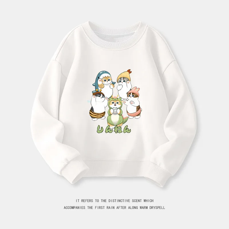 Shark Cat Spring and Autumn Sweatshirt for Men and Women, Casual Long-sleeved T-shirt Base Layer Mofusand Kids Clothes Girls