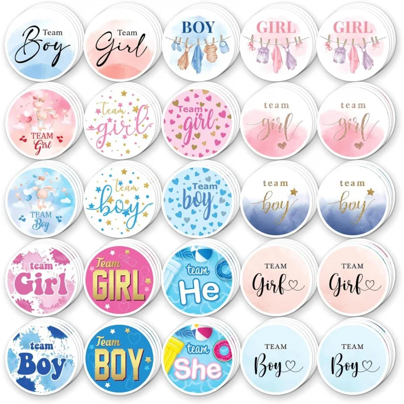 90 Pcs 소년 또는 소녀 스티커 성별 공개 파티 호의 어린이 소년 소녀 유아 샤워 재미 있은 귀여운 Aesthe