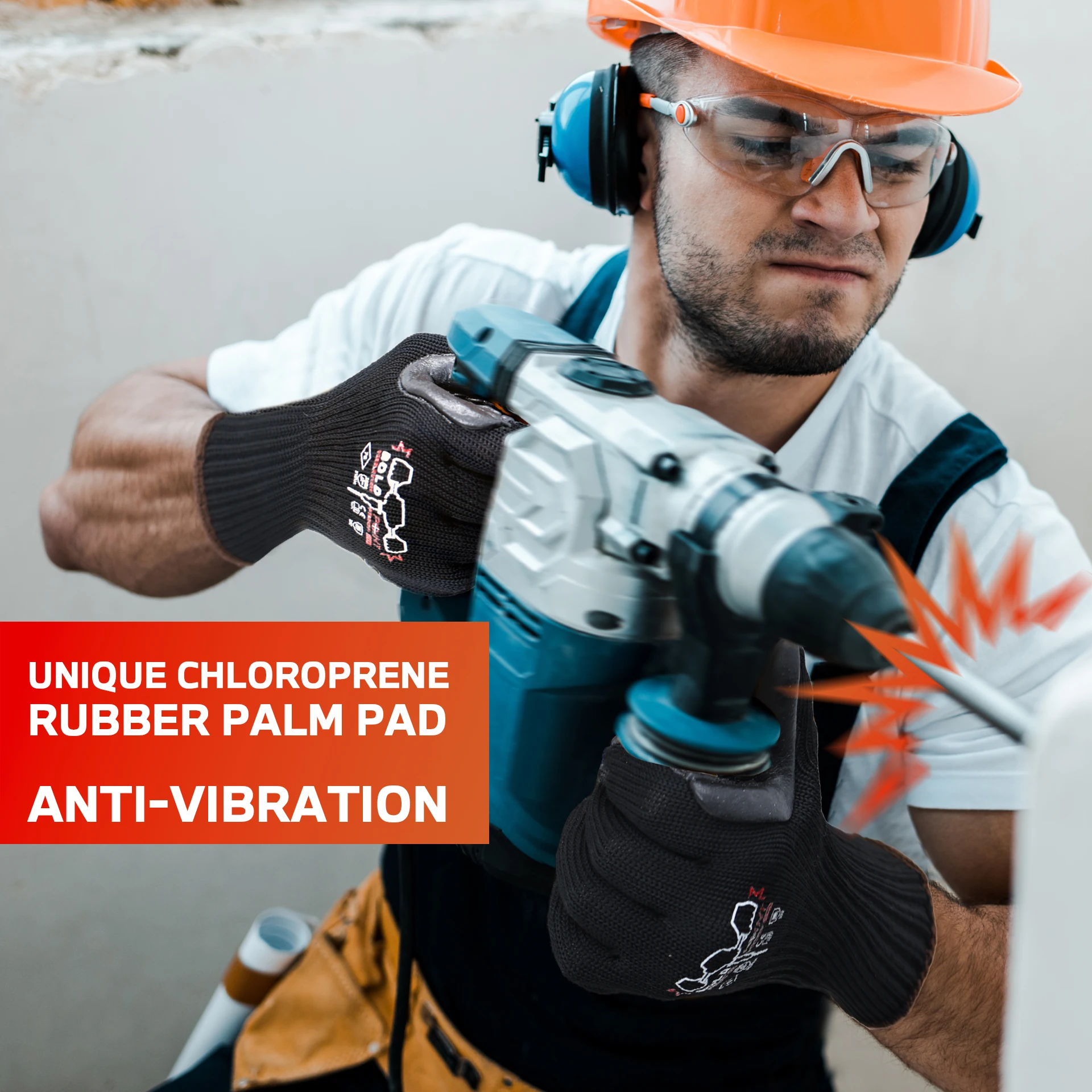 1 Pair Lightweight Anti-Vibration Work Gloves for Power Tools, Grinders, Saws, Mowers, Trimmers, Blowers - Reduces Hand Fatigue