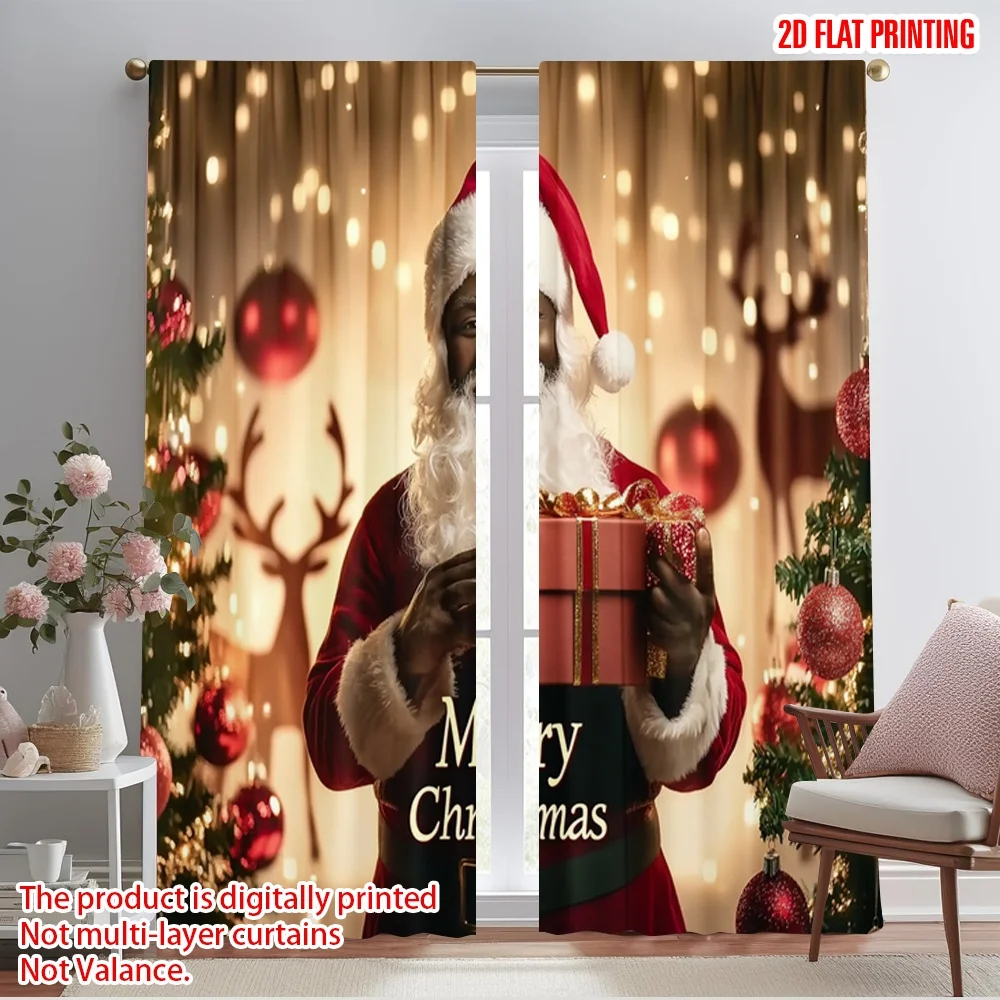 2pcs,2D plane printing Light Filtering Curtains Father Christmas8 (2) Versatile 100% Polyester (without rod) Gifts Ldeal for