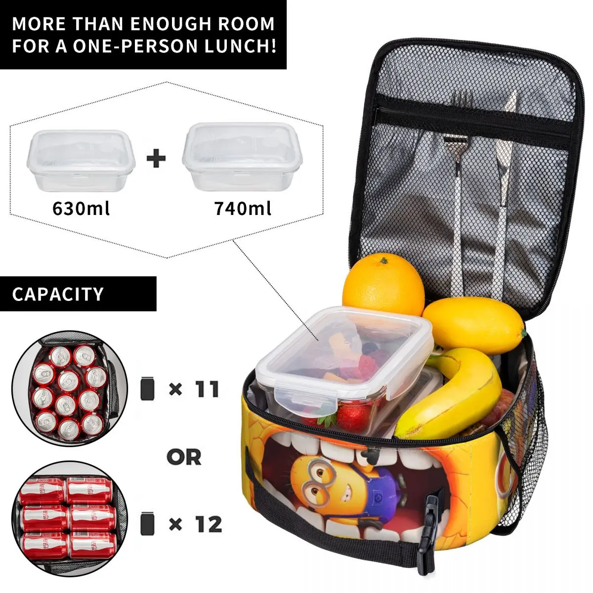MEGA Minions Cute Insulated Lunch Bags Portable Reusable Thermal Bag Lunch Box Tote School Outdoor Girl Boy