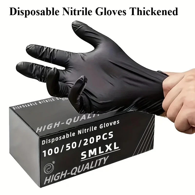 100/50/20PCS Black Nitrile Gloves Thickened Disposable Gloves for Cleaning Hairdressing  Waterproof Dishwashing Tattoo Glove