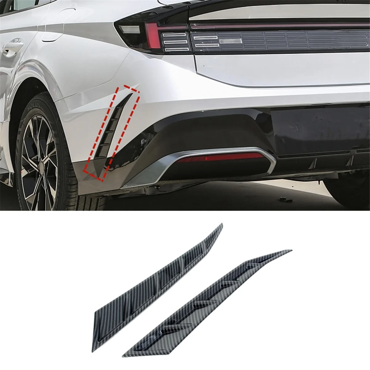 For Hyundai Sonata DN8 2024 Carbon Fiber Rear Bumper Spoiler Lower Side Air Vent Frame Cover Trim Accessories