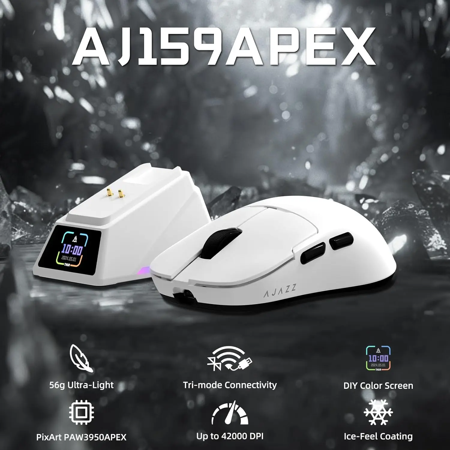 MAMBASNAKE x AJAZZ AJ159APEX 8Khz Wireless Gaming Mouse Ultralight 56g with Magnetic Screen Charging Dock