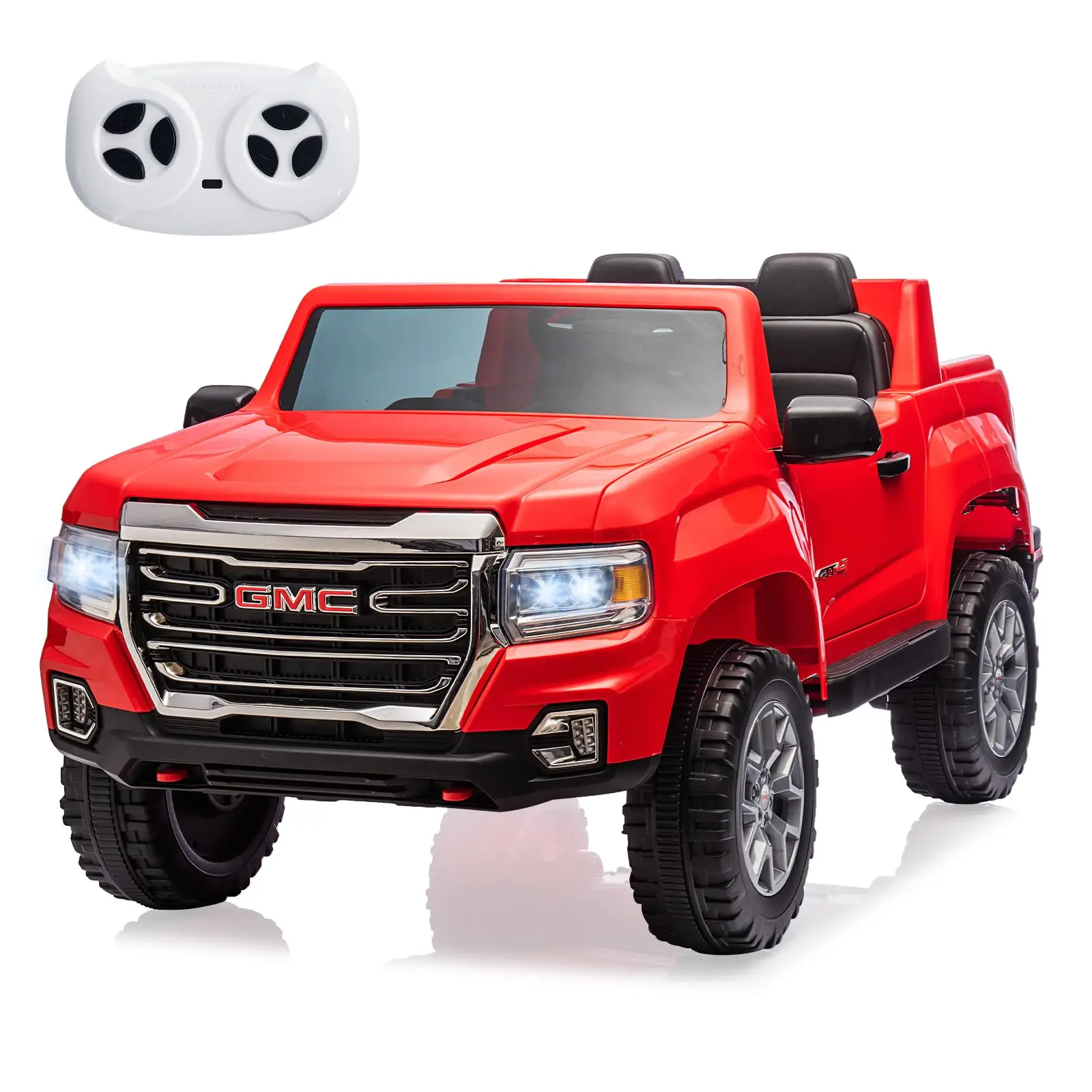 2-Seater Ride On Truck Car, 24V 7AH Licensed GMC Battery Powered Electric Vehicle with Remote Control, LED Lights, Safety Belt