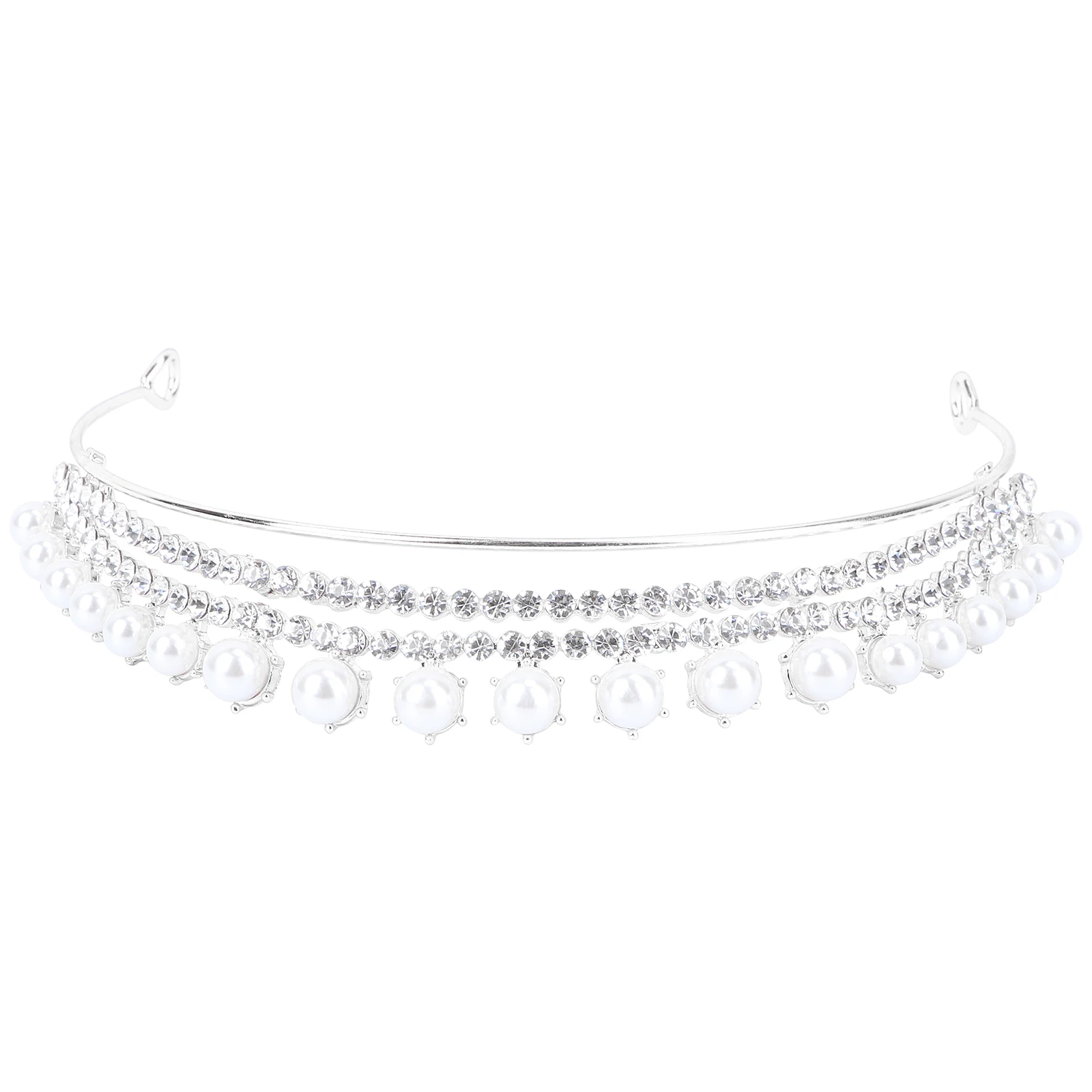 

Sparkling Wedding Pearl Tiara Rhinestone Headpiece Bridal Hair Crown Band For Party Festival Photo Accessory
