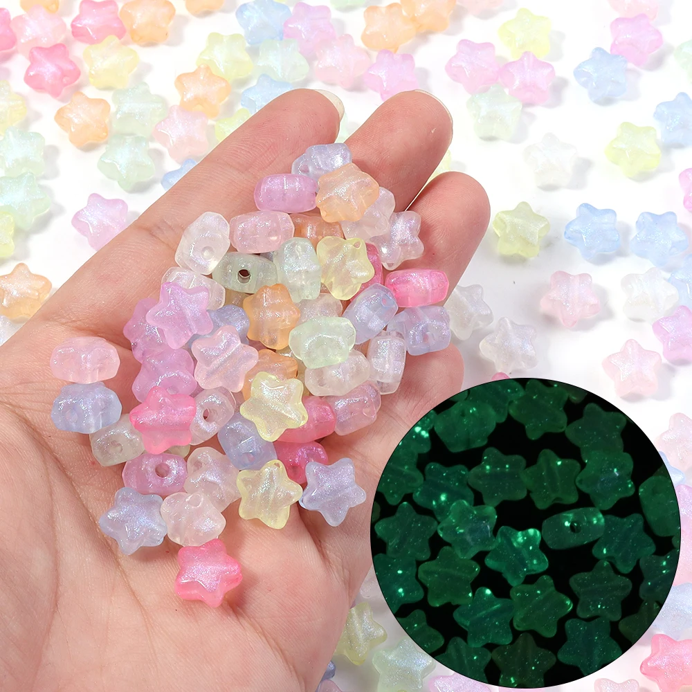 100 teile/los Nachtleuchtende Acryl Perlen Fünf-punkt Sterne Lose Perlen Für Schmuck Machen DIY Halskette Armband Handwerk Zubehör