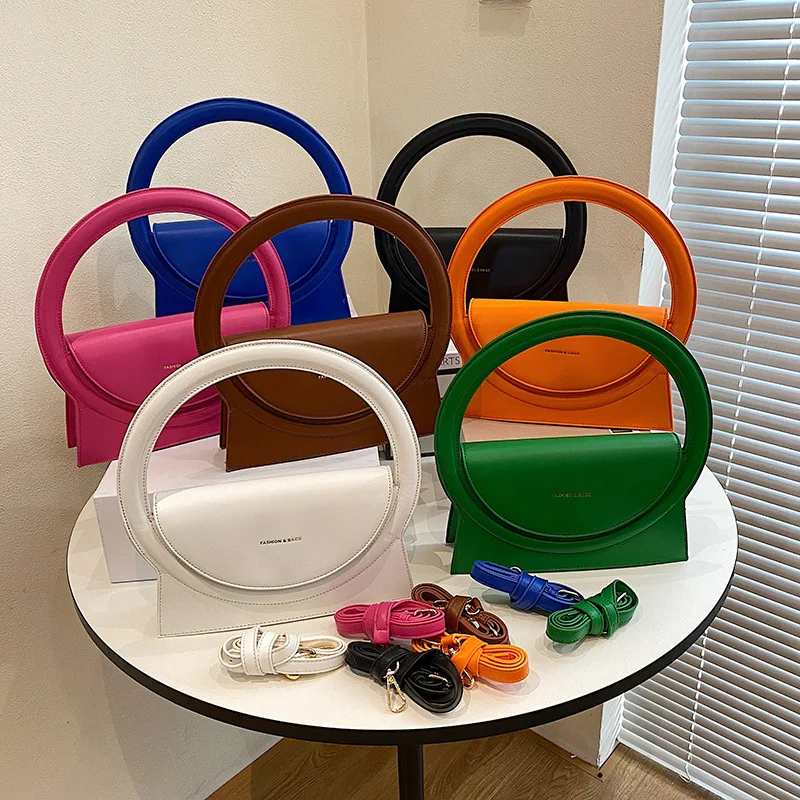 Women Round Ring Handbags Large Circle Design Tote Leather Shoulder Bag Female Fashion Crossbody Bags Shopping Top-handle Bags