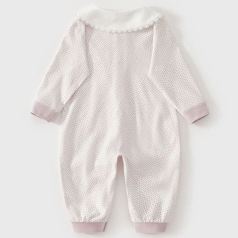 Spring Fall Newborn Girls Clothes Korean Fashion Cute Flowers Bow Long Sleeve Peter Pan Collar Jumpsuits Romper Baby Stuff B283