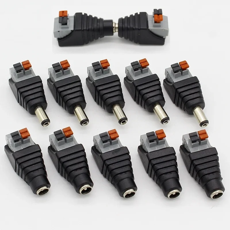 2/5/10PCS DC 12V Male Female Connectors 5.5*2.1mm/2.5mm Welding-Free Power DC Plug Adapter Jack Sockets For LED CCTV Camera