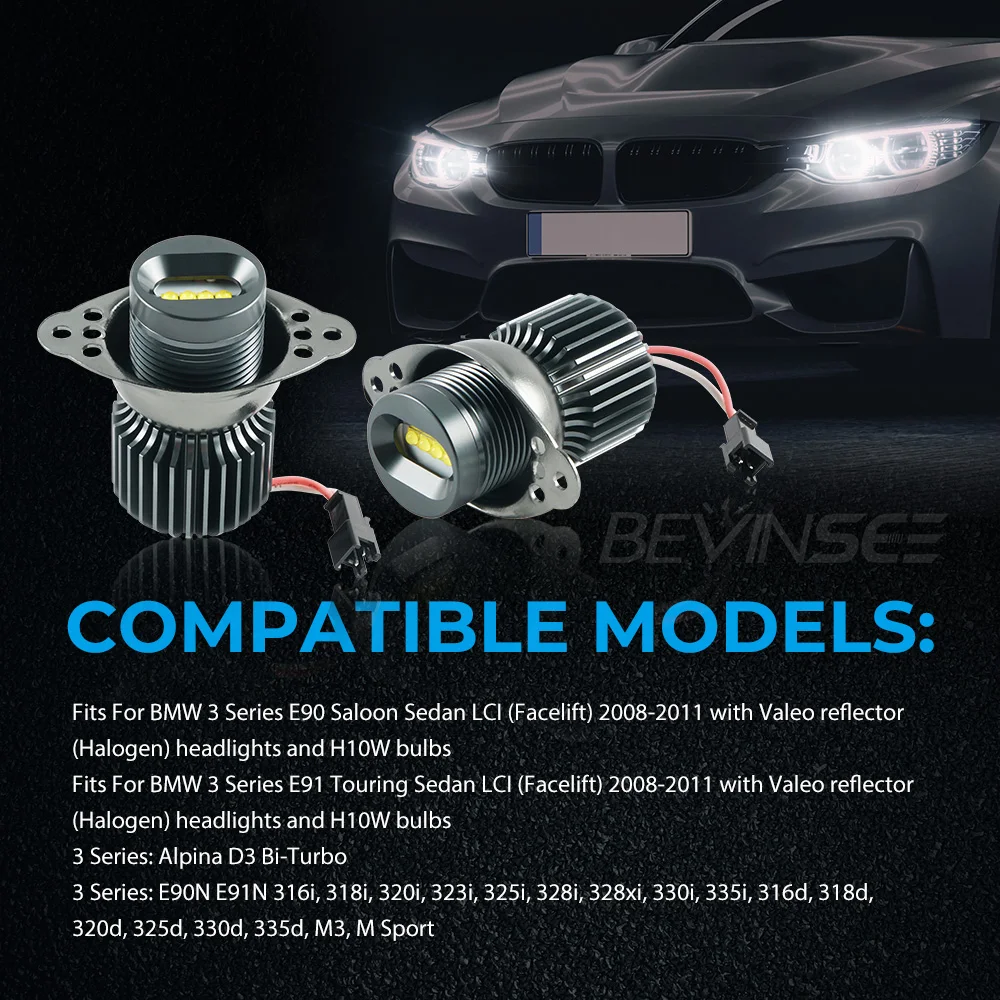 2pcs CANbus Error Free LED Angel Eyes Halo Ring Marker Light Bulbs Fit For BMW E90 E91 LCI 2008 2009 2010 2011 6500K White 12V