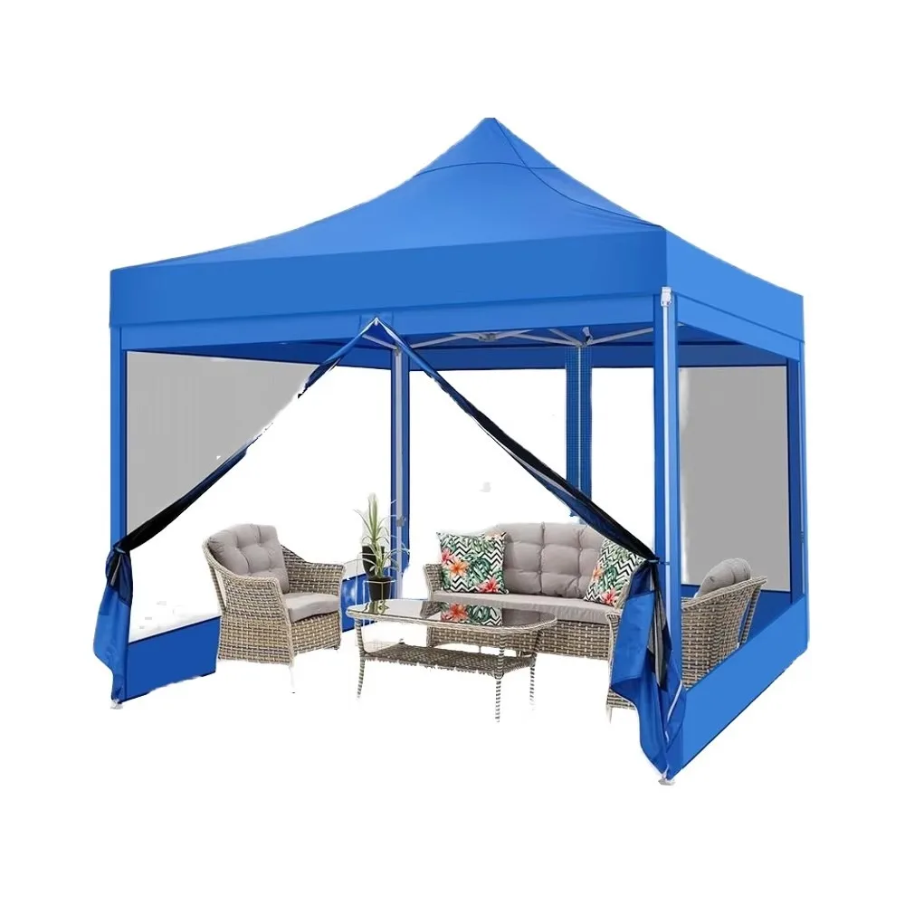 10x10ft Pop Up Canopy Tent Heavy Duty Commercial Gazebo with 4 Sidewalls Mosquito Screen Zipper Door Waterproof Outdoor