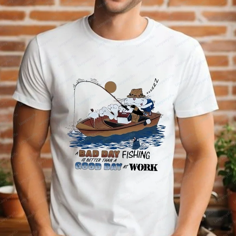 80s Cartoon Cat  A BAD DAY FISHING IS BETTER THAN A GOOD DAY AT WORK  Funny Gift Idea