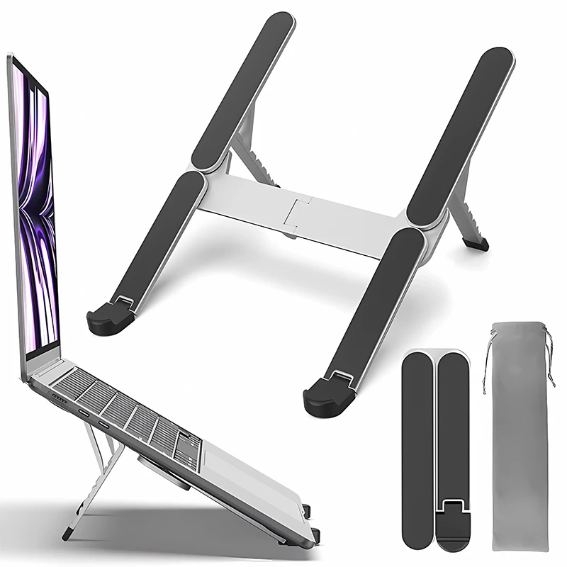 Laptop Stand Adjustable Ergonomic Foldable Portable Desktop Stand Full Flat Aluminum Alloy Silicone Non-slip Office Laptop Stand