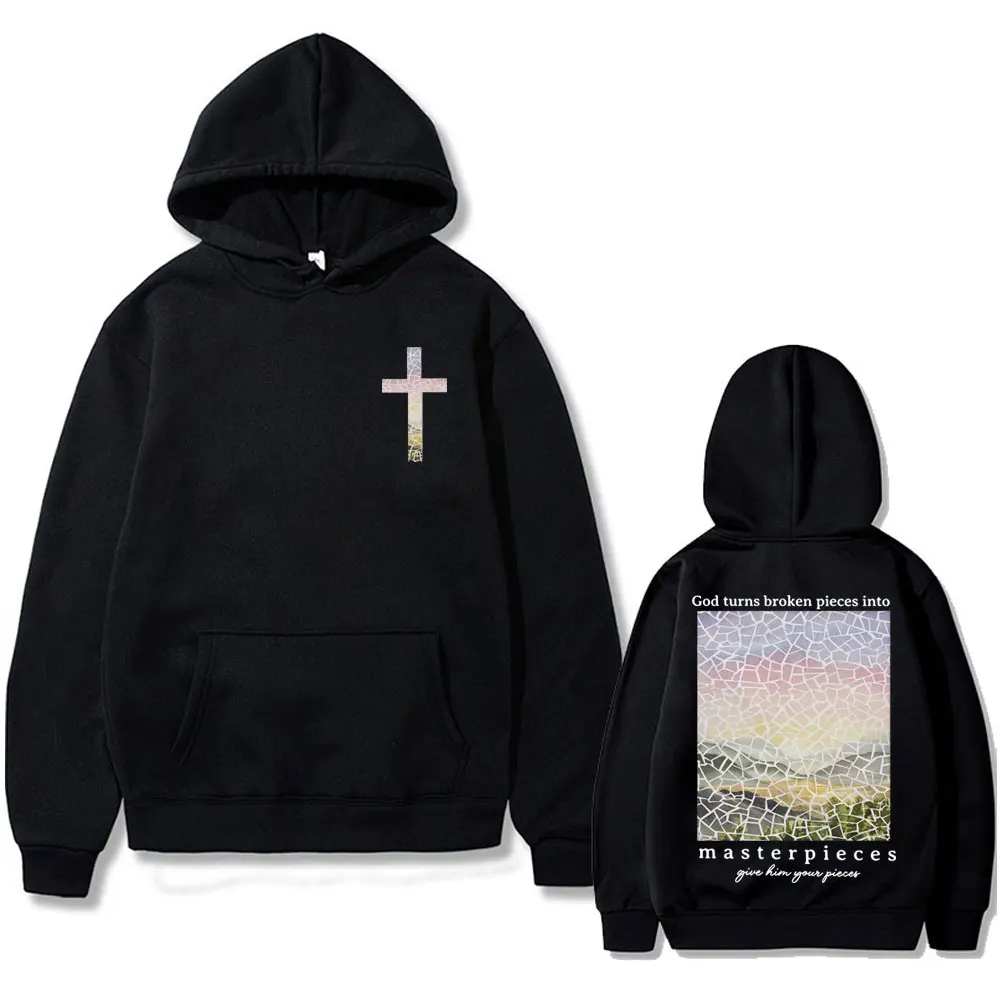 

Christian Jesus God Turns Beoken Pieces Into Masterpieces Bible Verse Hoodie Men Women's Hip Hop Fashion Oversized Sweatshirt