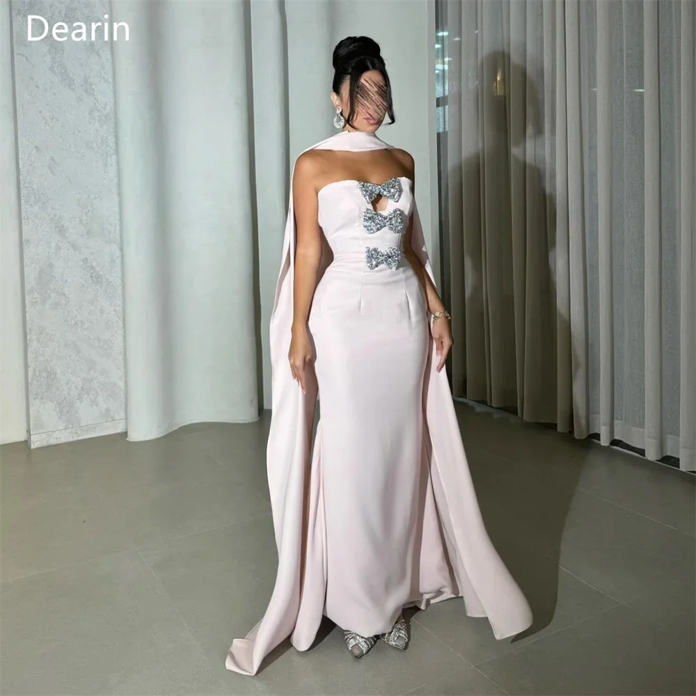 Evening Gown Dearin Strapless Column Floor Length Skirts Vertically Bows Sleeveless Bespoke Occasion Dresses Saudi Arabia Formal