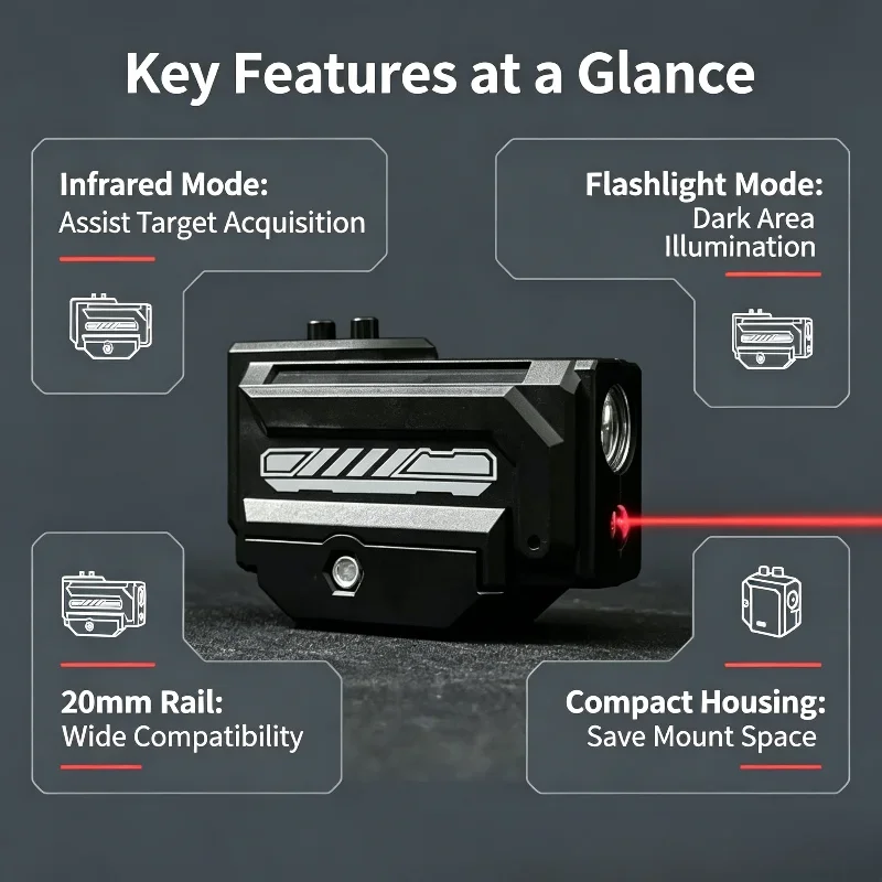 Slim Mini Rail Flashlight Precise Red Laser Bright White Lamp Simple Button Hobby Model Leisure Modification Tool