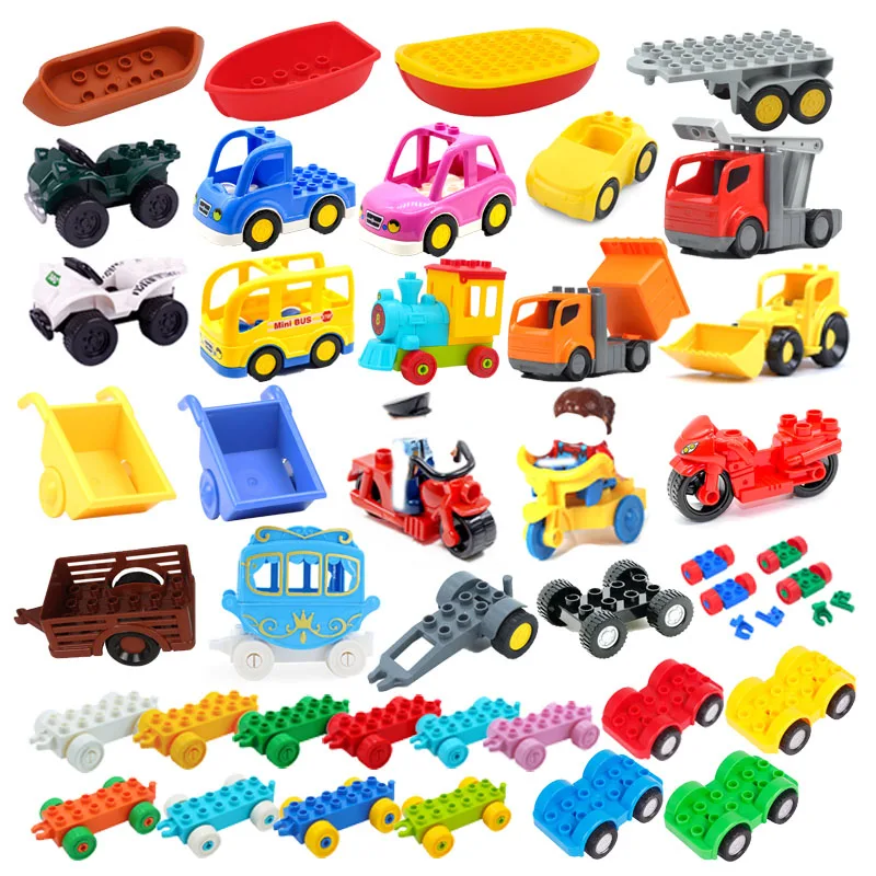 Car Model Children Assemble Toys Big Building Blocks City Traffic Parts Vehicle Trailer Chassis Boat Motorcycle Compatible Brick