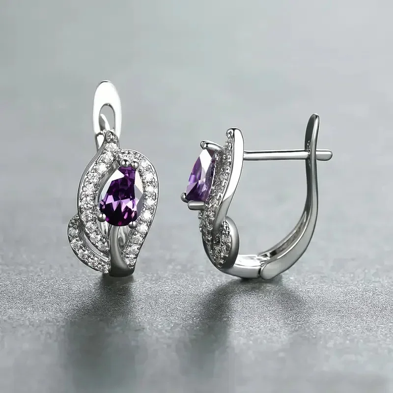 Charming Purple/Multicolored CZ Hoop Earrings for Women Temperament Design Elegant Female Ear Accessories Wedding Jewelry