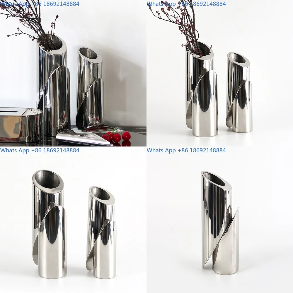 

Modern Stainless Steel Flower Vase Abstract Art Slant Mouth Decorative Piece
