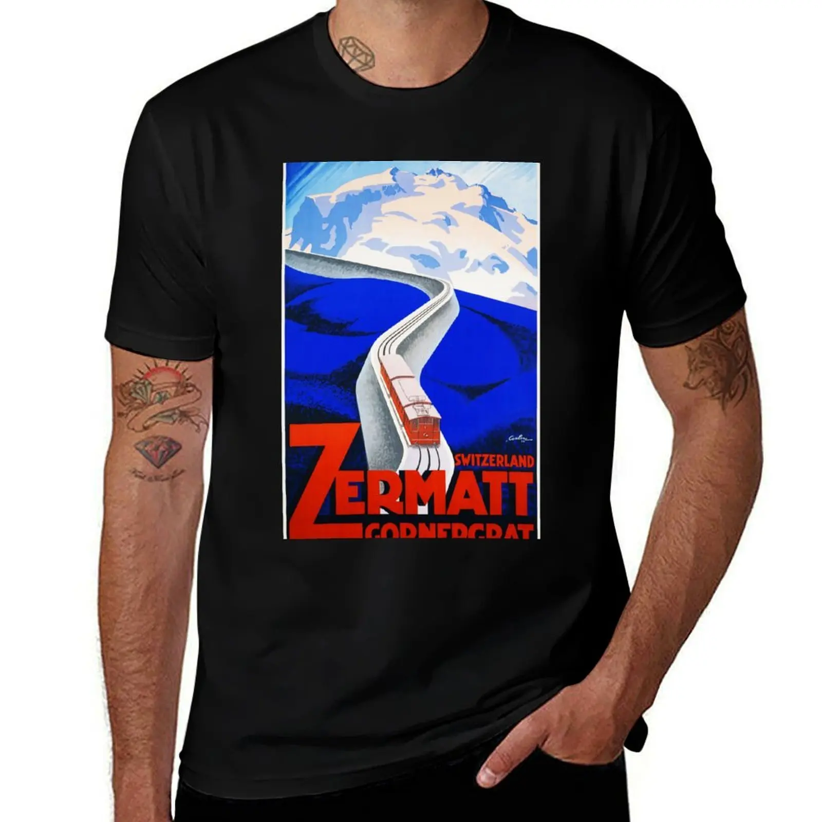 

Switzerland ZERMATT Gornergrat Pennine Alps 1928 Vintage Railway Railroad Poster T-Shirt football t shirt cute tops mens fashion