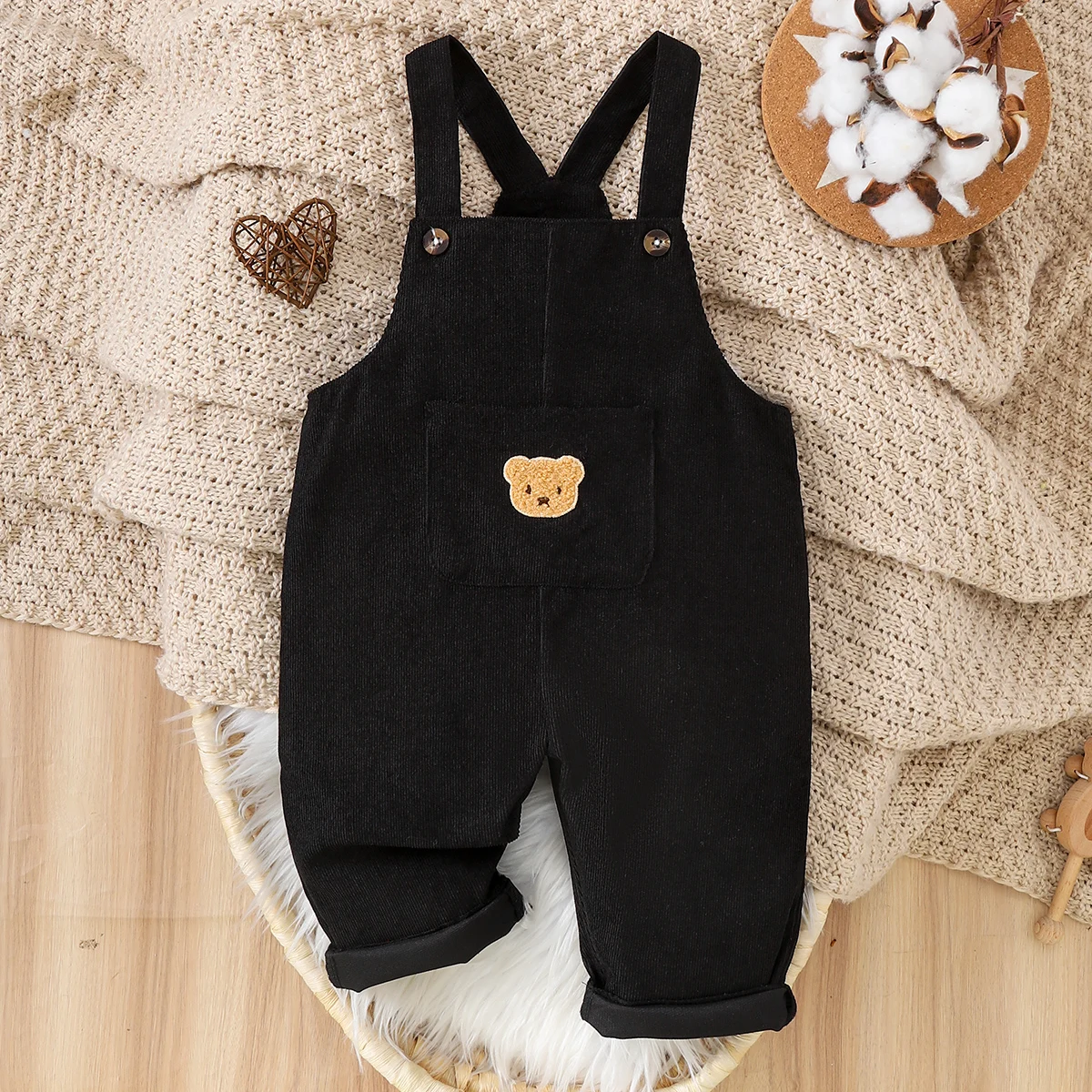 Warm Winter Corduroy Overalls for Baby Toddler Cartoon Decorated Loose Fit Windproof Cold Protection Home Outfit for Toddlers