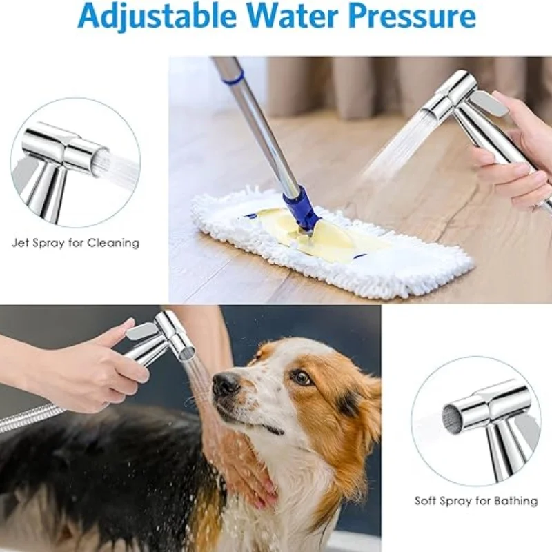 Handheld bidet sprayer toilet spray gun  One inlet and two outlet angle valves  Telescopic hose  Hardware bathroom accessories