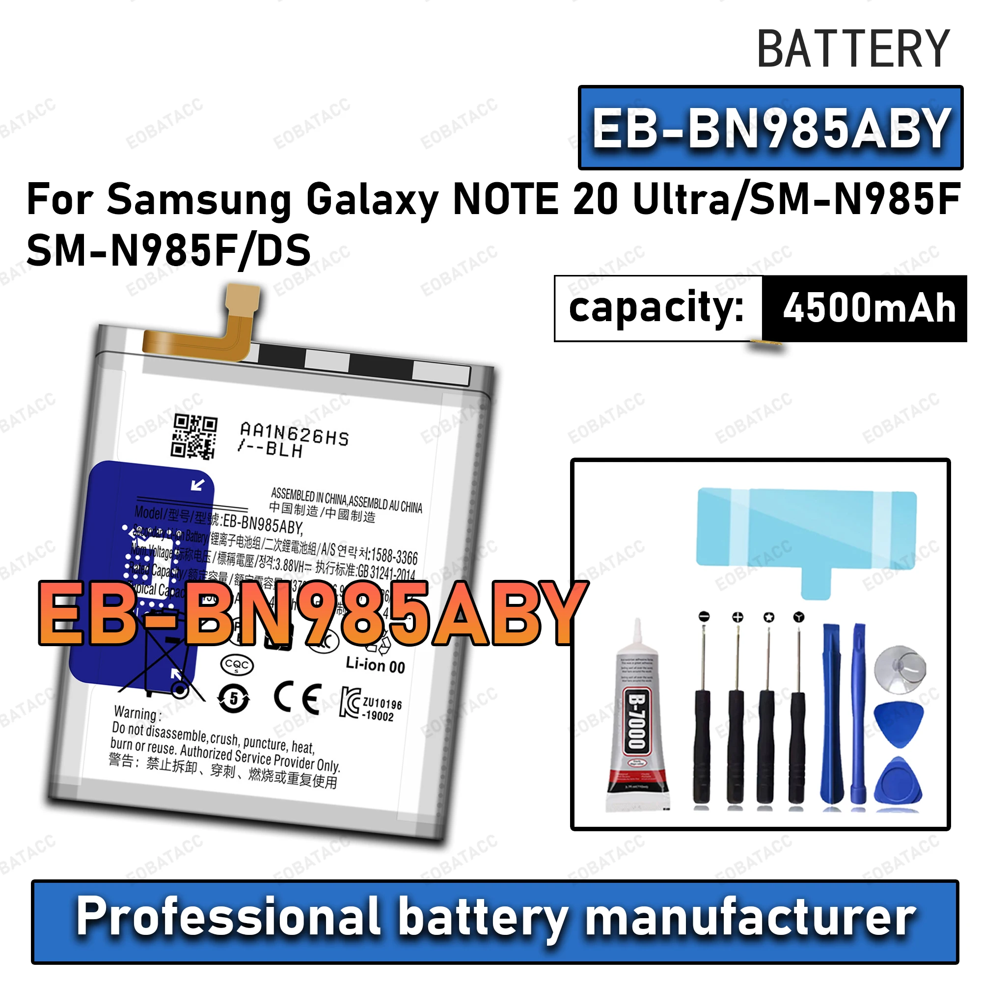 

100% New Zero Cycle EB-BN985ABY Battery For Samsung Galaxy NOTE 20 Ultra/SM-N985F Phone Replacement Bateria Battery+Free Tools